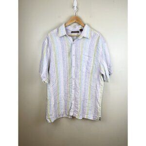 CUBAVERA 100% Linen Button Up Shirt Women’s‎ Lg Striped Pocket Pastel